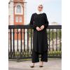 imageIDOPIP Abaya Dress for Women Muslim Set Long Sleeve Chiffon Islamic Dress Shirt with Pants 2PCS Dubai Prayer Casual ClothesBlack