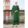 imageIDOPIP Abaya Dress for Women Muslim Set Long Sleeve Chiffon Islamic Dress Shirt with Pants 2PCS Dubai Prayer Casual ClothesBlackish Green