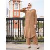 imageIDOPIP Abaya Dress for Women Muslim Set Long Sleeve Chiffon Islamic Dress Shirt with Pants 2PCS Dubai Prayer Casual ClothesCaramel