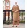 imageIDOPIP Abaya Dress for Women Muslim Set Long Sleeve Chiffon Islamic Dress Shirt with Pants 2PCS Dubai Prayer Casual ClothesCaramel