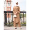 imageIDOPIP Abaya Dress for Women Muslim Set Long Sleeve Chiffon Islamic Dress Shirt with Pants 2PCS Dubai Prayer Casual ClothesCaramel