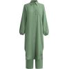 imageIDOPIP Abaya Dress for Women Muslim Set Long Sleeve Chiffon Islamic Dress Shirt with Pants 2PCS Dubai Prayer Casual ClothesGreen