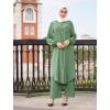 imageIDOPIP Abaya Dress for Women Muslim Set Long Sleeve Chiffon Islamic Dress Shirt with Pants 2PCS Dubai Prayer Casual ClothesGreen