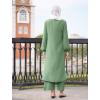 imageIDOPIP Abaya Dress for Women Muslim Set Long Sleeve Chiffon Islamic Dress Shirt with Pants 2PCS Dubai Prayer Casual ClothesGreen