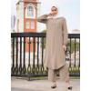imageIDOPIP Abaya Dress for Women Muslim Set Long Sleeve Chiffon Islamic Dress Shirt with Pants 2PCS Dubai Prayer Casual ClothesKhaki