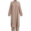 imageIDOPIP Abaya Dress for Women Muslim Set Long Sleeve Chiffon Islamic Dress Shirt with Pants 2PCS Dubai Prayer Casual ClothesKhaki