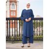 imageIDOPIP Abaya Dress for Women Muslim Set Long Sleeve Chiffon Islamic Dress Shirt with Pants 2PCS Dubai Prayer Casual ClothesNavy Blue