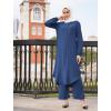 imageIDOPIP Abaya Dress for Women Muslim Set Long Sleeve Chiffon Islamic Dress Shirt with Pants 2PCS Dubai Prayer Casual ClothesNavy Blue