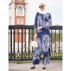 imageIDOPIP Abaya Dress for Women Muslim Set Long Sleeve Chiffon Islamic Dress Shirt with Pants 2PCS Dubai Prayer Casual ClothesNavy Blue Print