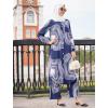imageIDOPIP Abaya Dress for Women Muslim Set Long Sleeve Chiffon Islamic Dress Shirt with Pants 2PCS Dubai Prayer Casual ClothesNavy Blue Print