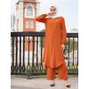 imageIDOPIP Abaya Dress for Women Muslim Set Long Sleeve Chiffon Islamic Dress Shirt with Pants 2PCS Dubai Prayer Casual ClothesOrange