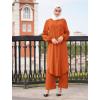 imageIDOPIP Abaya Dress for Women Muslim Set Long Sleeve Chiffon Islamic Dress Shirt with Pants 2PCS Dubai Prayer Casual ClothesOrange