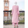 imageIDOPIP Abaya Dress for Women Muslim Set Long Sleeve Chiffon Islamic Dress Shirt with Pants 2PCS Dubai Prayer Casual ClothesPink
