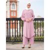 imageIDOPIP Abaya Dress for Women Muslim Set Long Sleeve Chiffon Islamic Dress Shirt with Pants 2PCS Dubai Prayer Casual ClothesPink