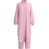 imageIDOPIP Abaya Dress for Women Muslim Set Long Sleeve Chiffon Islamic Dress Shirt with Pants 2PCS Dubai Prayer Casual ClothesPink