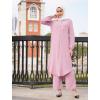 imageIDOPIP Abaya Dress for Women Muslim Set Long Sleeve Chiffon Islamic Dress Shirt with Pants 2PCS Dubai Prayer Casual ClothesPink