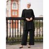 imageIDOPIP Abayas Dress for Women Muslim Long Sleeve Top Pants 2PCS Islamic Dubai Outfit Casual Ramadan Prayer Dress Clothes SetsBlack
