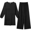 imageIDOPIP Abayas Dress for Women Muslim Long Sleeve Top Pants 2PCS Islamic Dubai Outfit Casual Ramadan Prayer Dress Clothes SetsBlack