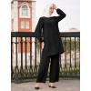 imageIDOPIP Abayas Dress for Women Muslim Long Sleeve Top Pants 2PCS Islamic Dubai Outfit Casual Ramadan Prayer Dress Clothes SetsBlack