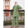 imageIDOPIP Abayas Dress for Women Muslim Long Sleeve Top Pants 2PCS Islamic Dubai Outfit Casual Ramadan Prayer Dress Clothes SetsGreen