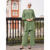 imageIDOPIP Abayas Dress for Women Muslim Long Sleeve Top Pants 2PCS Islamic Dubai Outfit Casual Ramadan Prayer Dress Clothes SetsGreen