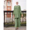 imageIDOPIP Abayas Dress for Women Muslim Long Sleeve Top Pants 2PCS Islamic Dubai Outfit Casual Ramadan Prayer Dress Clothes SetsGreen