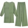 imageIDOPIP Abayas Dress for Women Muslim Long Sleeve Top Pants 2PCS Islamic Dubai Outfit Casual Ramadan Prayer Dress Clothes SetsGreen