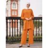 imageIDOPIP Abayas Dress for Women Muslim Long Sleeve Top Pants 2PCS Islamic Dubai Outfit Casual Ramadan Prayer Dress Clothes SetsOrange