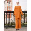 imageIDOPIP Abayas Dress for Women Muslim Long Sleeve Top Pants 2PCS Islamic Dubai Outfit Casual Ramadan Prayer Dress Clothes SetsOrange