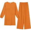 imageIDOPIP Abayas Dress for Women Muslim Long Sleeve Top Pants 2PCS Islamic Dubai Outfit Casual Ramadan Prayer Dress Clothes SetsOrange