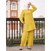 imageIDOPIP Abayas Dress for Women Muslim Long Sleeve Top Pants 2PCS Islamic Dubai Outfit Casual Ramadan Prayer Dress Clothes SetsYellow