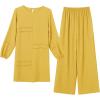 imageIDOPIP Abayas Dress for Women Muslim Long Sleeve Top Pants 2PCS Islamic Dubai Outfit Casual Ramadan Prayer Dress Clothes SetsYellow