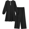 imageIDOPIP Abayas Dress for Women Muslim Outfits Long Sleeve Islamic Dress Shirt with Pants 2PCS Dubai Prayer Casual Clothes SetsBlack