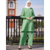 imageIDOPIP Abayas Dress for Women Muslim Outfits Long Sleeve Islamic Dress Shirt with Pants 2PCS Dubai Prayer Casual Clothes SetsGreen