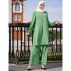 imageIDOPIP Abayas Dress for Women Muslim Outfits Long Sleeve Islamic Dress Shirt with Pants 2PCS Dubai Prayer Casual Clothes SetsGreen