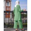 imageIDOPIP Abayas Dress for Women Muslim Outfits Long Sleeve Islamic Dress Shirt with Pants 2PCS Dubai Prayer Casual Clothes SetsGreen