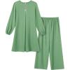 imageIDOPIP Abayas Dress for Women Muslim Outfits Long Sleeve Islamic Dress Shirt with Pants 2PCS Dubai Prayer Casual Clothes SetsGreen