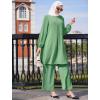 imageIDOPIP Abayas Dress for Women Muslim Outfits Long Sleeve Islamic Dress Shirt with Pants 2PCS Dubai Prayer Casual Clothes SetsGreen