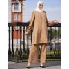 imageIDOPIP Abayas Dress for Women Muslim Outfits Long Sleeve Islamic Dress Shirt with Pants 2PCS Dubai Prayer Casual Clothes SetsKhaki