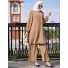 imageIDOPIP Abayas Dress for Women Muslim Outfits Long Sleeve Islamic Dress Shirt with Pants 2PCS Dubai Prayer Casual Clothes SetsKhaki