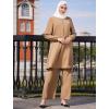 imageIDOPIP Abayas Dress for Women Muslim Outfits Long Sleeve Islamic Dress Shirt with Pants 2PCS Dubai Prayer Casual Clothes SetsKhaki