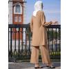 imageIDOPIP Abayas Dress for Women Muslim Outfits Long Sleeve Islamic Dress Shirt with Pants 2PCS Dubai Prayer Casual Clothes SetsKhaki