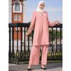 imageIDOPIP Abayas Dress for Women Muslim Outfits Long Sleeve Islamic Dress Shirt with Pants 2PCS Dubai Prayer Casual Clothes SetsPink
