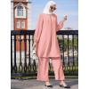 imageIDOPIP Abayas Dress for Women Muslim Outfits Long Sleeve Islamic Dress Shirt with Pants 2PCS Dubai Prayer Casual Clothes SetsPink