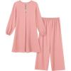 imageIDOPIP Abayas Dress for Women Muslim Outfits Long Sleeve Islamic Dress Shirt with Pants 2PCS Dubai Prayer Casual Clothes SetsPink