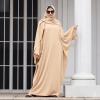 imageIDOPIP Abayas for Women Muslim Dress with Hijab OnePiece Long Sleeve Islamic Prayer Dress with Khimar Jilbab Kaftan ClothesApricot  Hijab