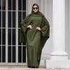 imageIDOPIP Abayas for Women Muslim Dress with Hijab OnePiece Long Sleeve Islamic Prayer Dress with Khimar Jilbab Kaftan ClothesArmy Green  Hijab