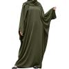 imageIDOPIP Abayas for Women Muslim Dress with Hijab OnePiece Long Sleeve Islamic Prayer Dress with Khimar Jilbab Kaftan ClothesArmy Green 1pc Dress Only