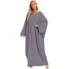 imageIDOPIP Abayas for Women Muslim Dress with Hijab OnePiece Long Sleeve Islamic Prayer Dress with Khimar Jilbab Kaftan ClothesGray 1pc Dress Only