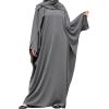 imageIDOPIP Abayas for Women Muslim Dress with Hijab OnePiece Long Sleeve Islamic Prayer Dress with Khimar Jilbab Kaftan ClothesGray 1pc Dress Only